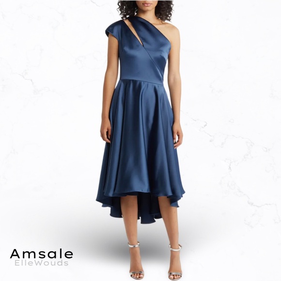 Amsale High Low Navy Cocktail Dress, $595, Size 14 - Picture 1 of 2